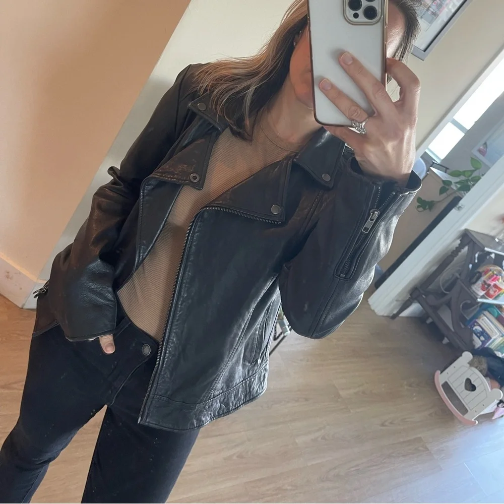 Muubaa Sabik Leather Biker Jacket in Black US 8 100% Sheep Skin - Picture 4 of 17